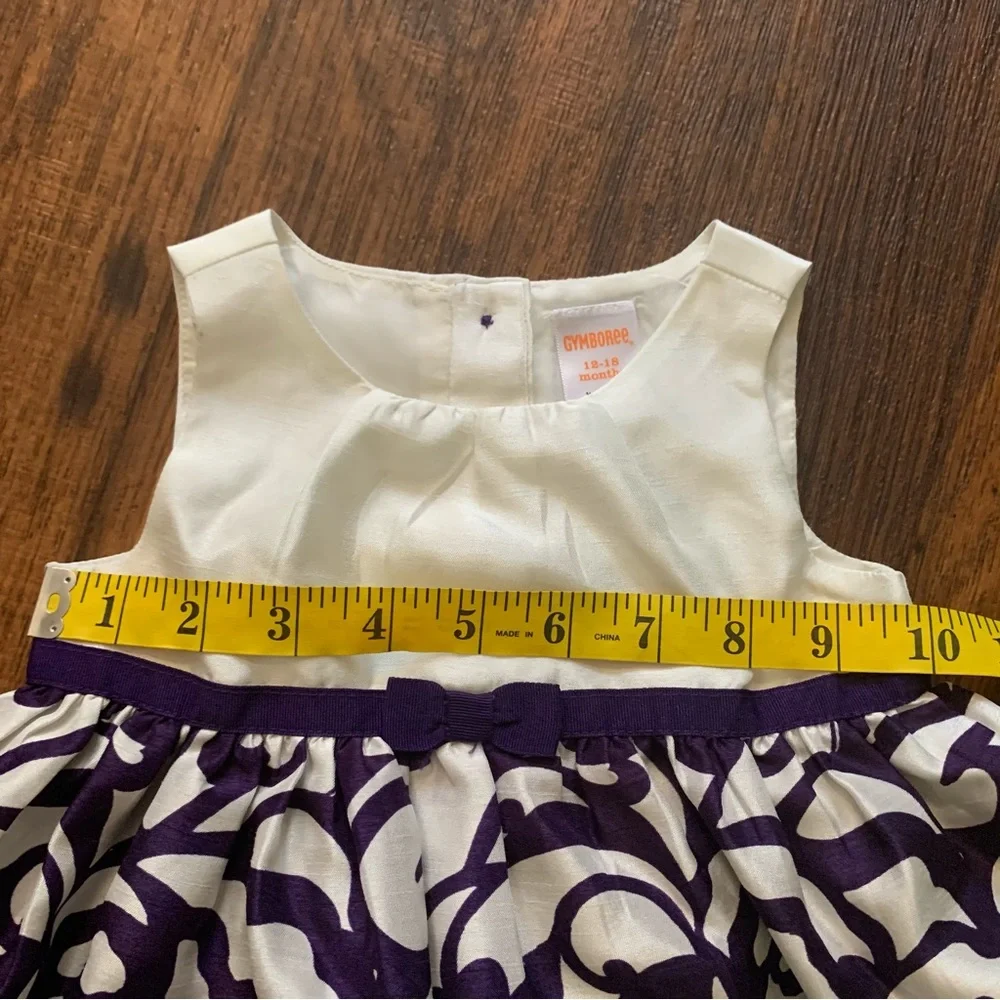 Gymboree Dress size 12-18 months, layered cream top purple abstract pattern